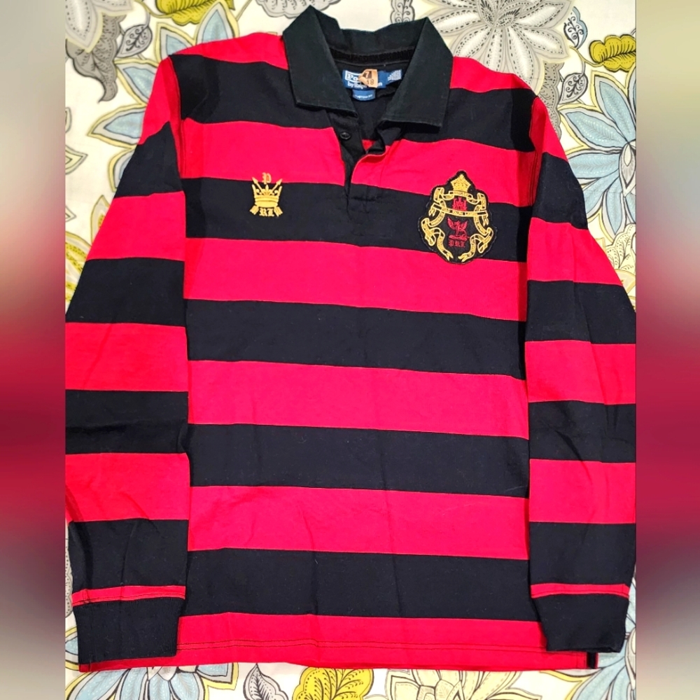 Ralph Lauren Polo Vintage Striped Crest #5 Rugby with Patches sz XL